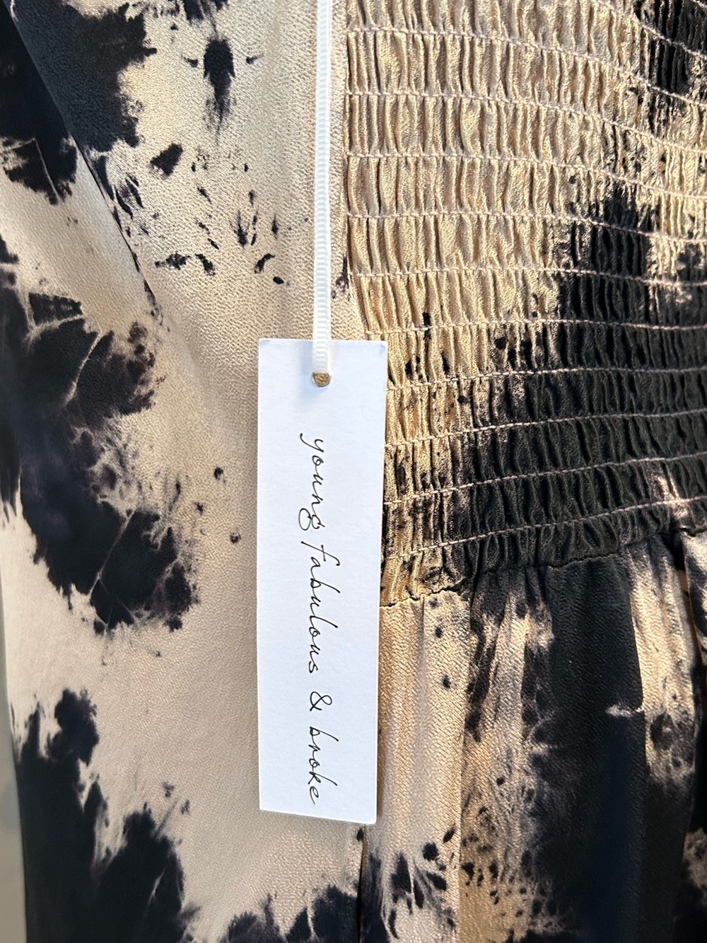 Young Fabulous & Broke Strapless Black Tan Tie Dye Maxi Dress Size L Boho Y2K - Picture 9 of 12